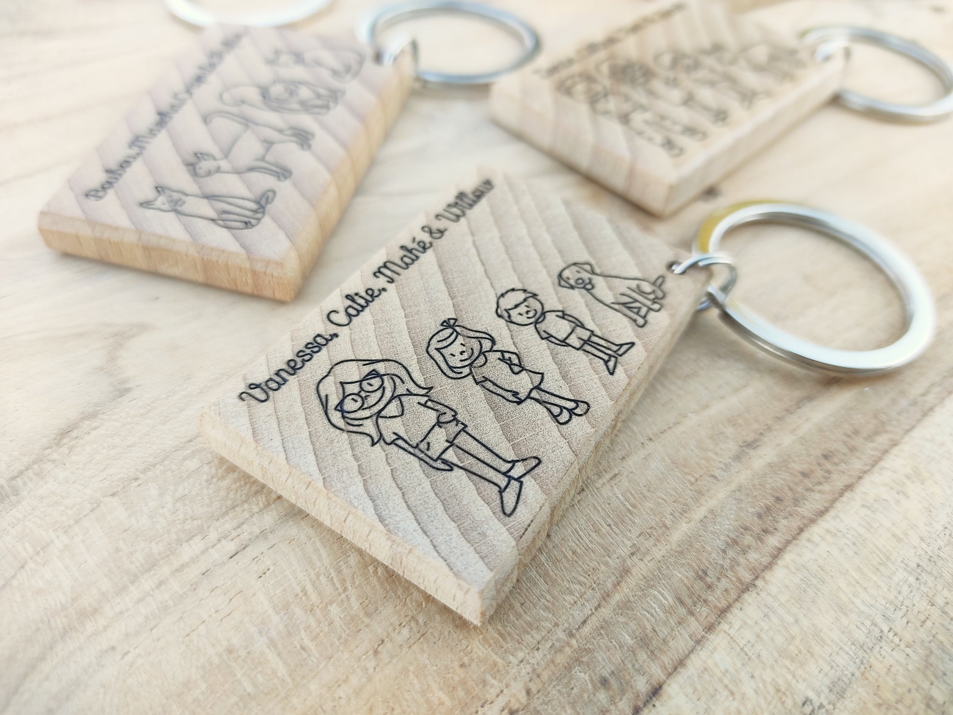 Porte clé personnalisée famille en bois – Bijou de Ré